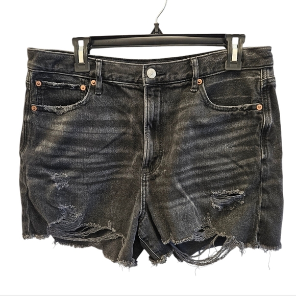 American Eagle Black Distressed Cutoff Denim High Rise Shorts Womens - Picture 6 of 6